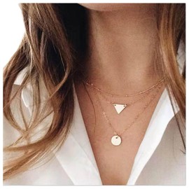 Cimenexe Bohemian Layered Triangle Disc Choker Necklace Vintage Coin Pendant Necklace Coin Chain Necklace Gold Multi Layering Necklace Jewellery for Women and Girls