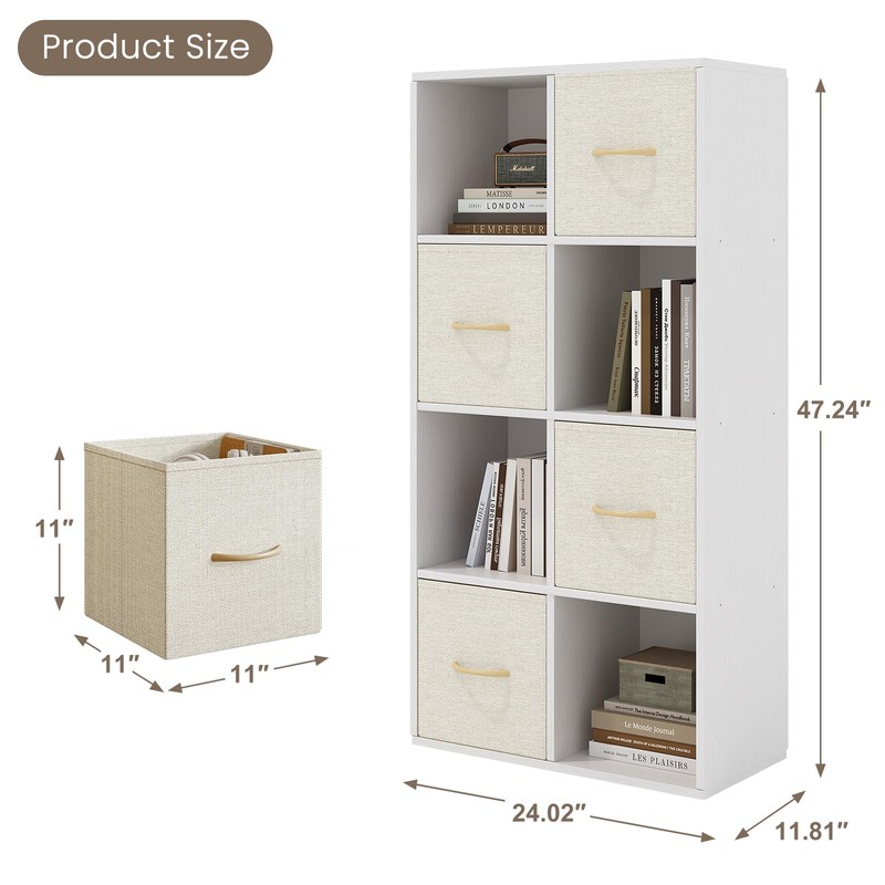 8 Cube Storage Organizer - Solid Wood Bookshelf with 4