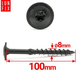 8 x 100 mm, Pack of 10 Post Anchor Screws Torx Black Galvanised Plate Head Wood Screws for Connectors Lun Fix - Self-Tapping & Rust-Protected