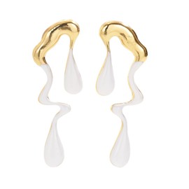 WCRAZYE Irregular Gold Waterdrop Earrings for Women Asymmetrical Gold Drop Earrings Exaggerated Melting Liquid Gold Statement Earrings (White)