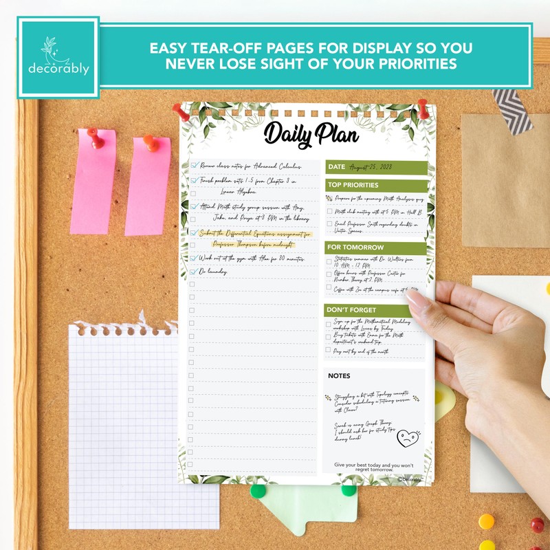 Decorably Daily Planner Pad Minimalist - Daily To Do List
