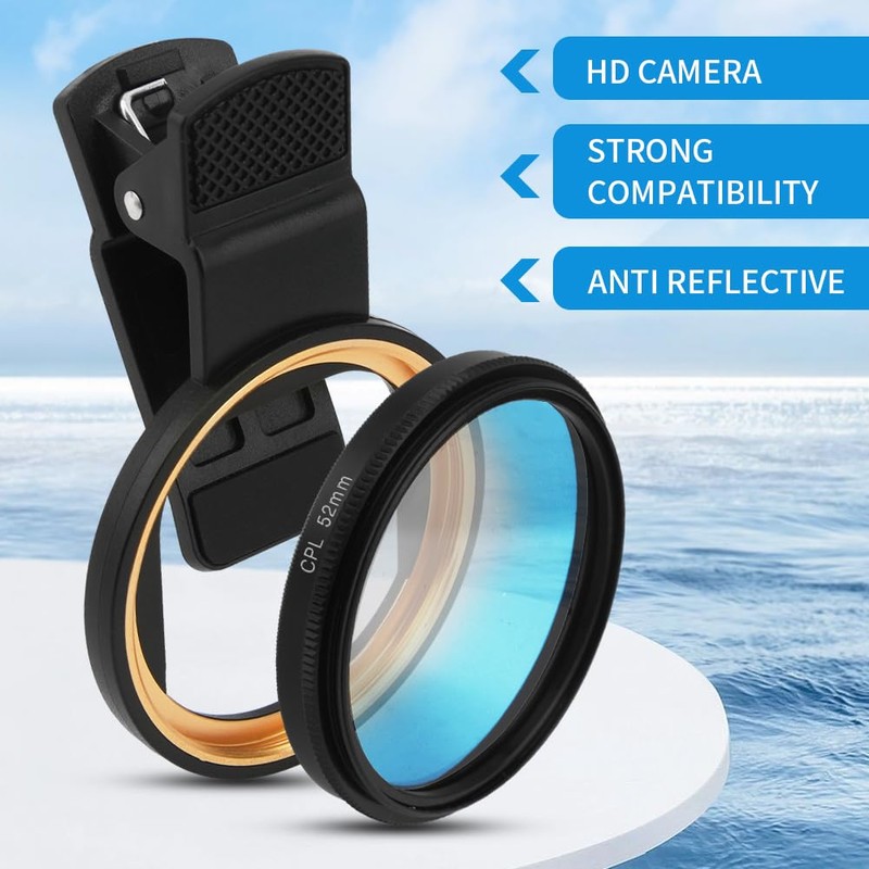 Tongdejing 52mm Clip-on CPL Phone Camera Lens Filter, Universal CPL