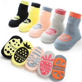 (5 Pairs-S/M) Unisex Baby Non Slip Grip Socks, MH MOIHSING Soft Children Floor Socks Toddler Knee High Anti Skid Crew Crawling Socks Newborn Cartoon Socks for 0-1/1-3 Years Old Girls Boys Kids (M (for 1-3 Years))