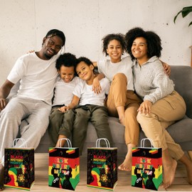 LOONELO 12pcs Black History Month Paper Treat Bags with Handle, African American February Goodie Candy Gift Paper Bags for Black Pride Juneteenth Party Decorations Supplies