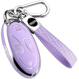 Montague Key Fob Cover for Hyundai with Keychain, Soft TPU Key Case Shell for Hyundai Sonata, Santa Fe, Tucson, KONA, Grandeur, Ioniq 6 Smart Key Protector (7 Buttons, Purple)