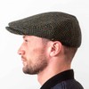 Biddy Murphy, Wool Driving Cap Extended Brim Tweed Green Herringbone