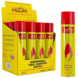 NEON 12 Can Neon Butane Fuel Universal Gas Lighter Refill Cartridge 300 Ml 10.14 Oz