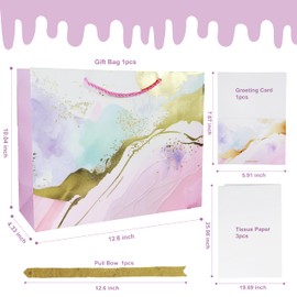 AOKELEON 12.6" Gift Bag Set with Gold Foil & 250g Art Paper - Blush Pink for Women’s Birthdays, Bridal Showers, Valentine’s Day Gifts”