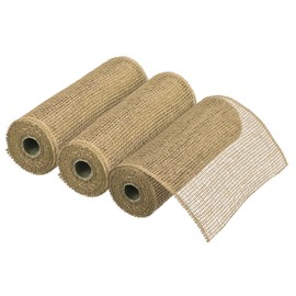 MECCANIXITY 3pcs 10 Inch Poly Burlap Mesh for Wreath, Decorative Mesh Fabric Ribbon 6.4 Yard for Fall Easter Christmas Flower Bow, Linen