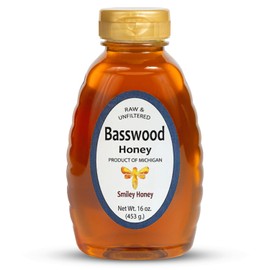 Smiley Honey, Basswood Honey, Raw and Unfiltered, Product of Michigan, Always Fresh, Always Flavorful (1lb, Basswood Honey)