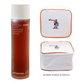 Innisfree Black Tea Youth Enhancing Treatment Essence + Play Green Cosmetic Pouch (Yellow) / 이니스프리 블랙티 유스 인핸싱 트리트먼트 에센스+플레이그린 화장품 파우치 (옐로우)