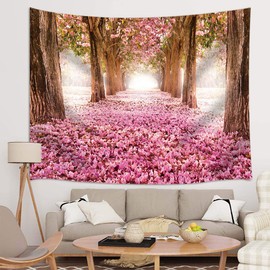 JAWO - Tapiz de flores de Sakura rosa para colgar en la pared, diseño floral de cerezo en flor en tapices de primavera para recámara, sala de estar, recámara, manta de pared, toallas de playa,