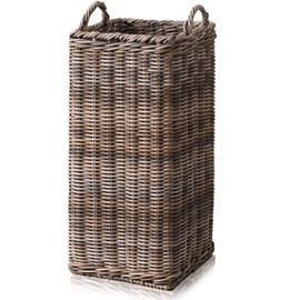 GlikCeil Rattan Umbrella Holder for Entryway 20.5h x 9l x 9w Inch Square Umbrella Stand with Plastic Water Catch, Umbrellas Basket Bucket Fit Walking Cane Tall Umbrellas Storage for Home Office