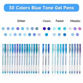 Shuttle Art 60 Pack Blue Tone Gel Pens, 30 Blue Tone Gel Pens with 30 Refills for Adults Coloring Books Journaling Drawing Nature, Landscapes, Animals Scenes