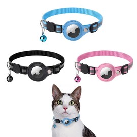 Leather Airtag Cat Collar Breakaway | Reflective Kitten Collar with Bell | Premium Pet Tracker Holder | Adjustable and Comfortable (Black)