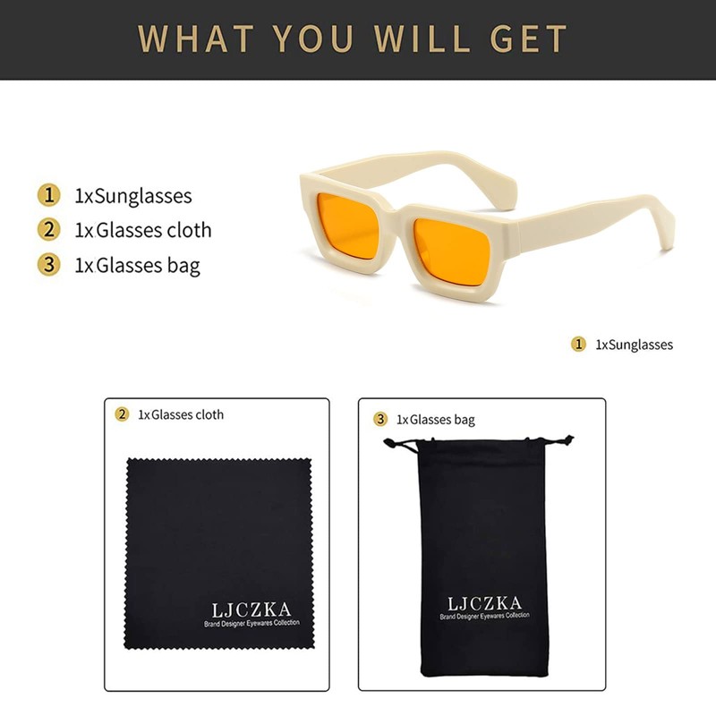 LJCZKA Vintage Thick Frame Rectangular Sunglasses Men Women Retro Sunglasses