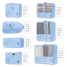 Suitcase Organiser Set, 7 Pieces Packing Cubes, Packing Cubes for Suitcases, Packing Cubes Compression as Backpack Organiser - Travel Packing Bags Travel - Camping Accessories & Hiking Equipment, blue