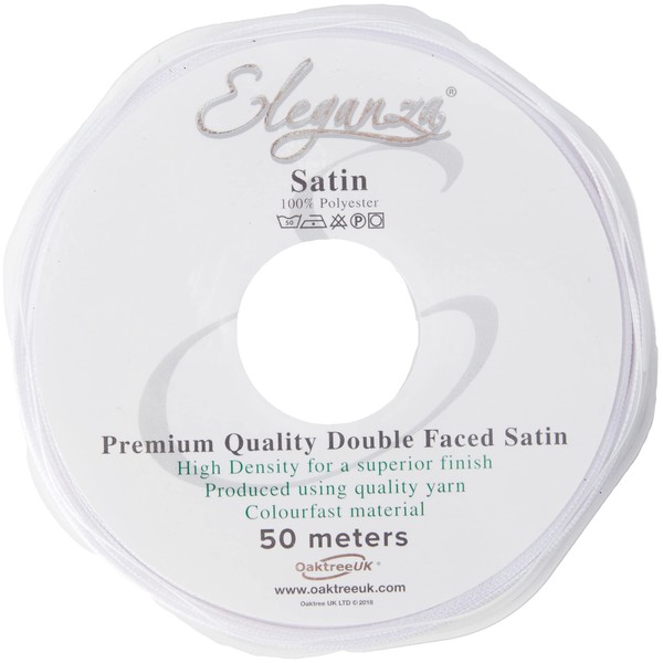 Eleganza Double Faced Satin 3mm x 50m White No.01, 3 mm x 5 0m