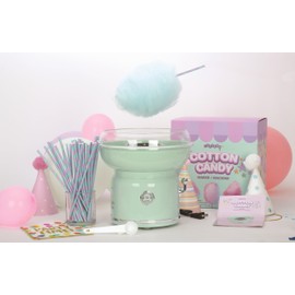 iscream Nostaligic Design Cotton Candy Maker Machine for Home and Kitchen with 50 Paper Straw Handles, Mint Green