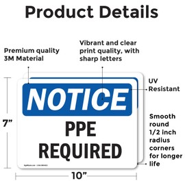 (2 Pack) PPE Required OSHA Notice Sign 10 Inch X 7 Inch Vinyl Label Decal Sticker Weather Resistant, UV Protected for Workplace, Business, and Construction Site, Made in the USA