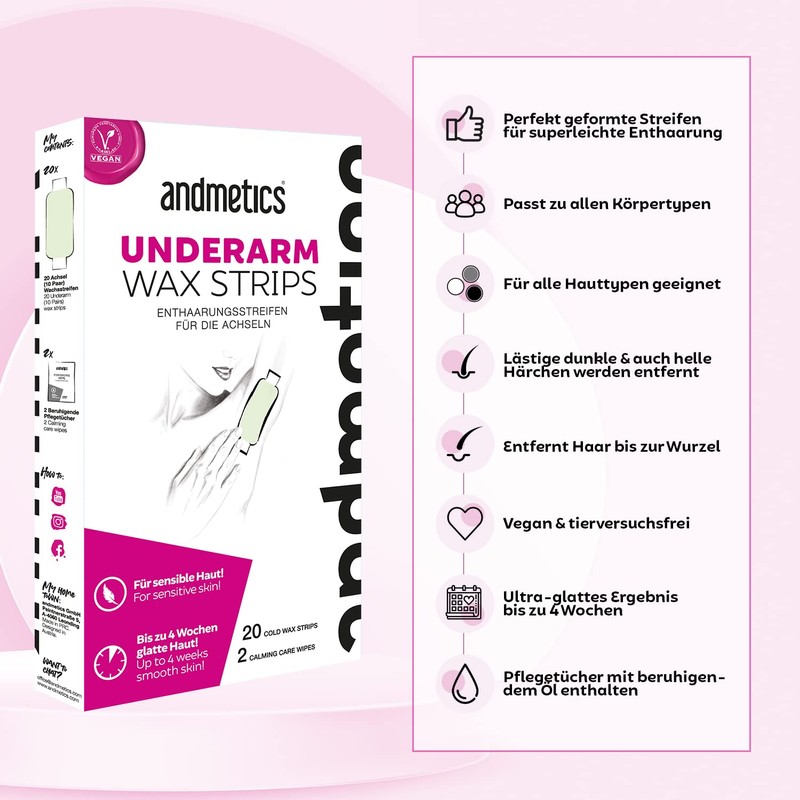 andmetics Women's Armpit Wax Strips, Perfect for Hair Removal of