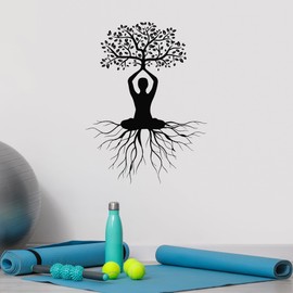 Vinyl Wall Decal Meditation Lotus Pose Roots Zen Yoga Room Stickers Mural Large Decor (g7612) Black