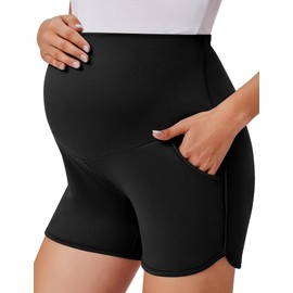Ekouaer Women's Maternity Shorts Over Belly Pregnancy Lounge Running Pajamas Sleep Shorts Comfy Maternity Short for Women Black S