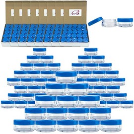(Quantity: 1000 Pieces) Beauticom 5G/5ML Round Clear Jars with BLUE Lids for Scrubs, Oils, Toner, Salves, Creams, Lotions, Makeup Samples, Lip Balms - BPA Free