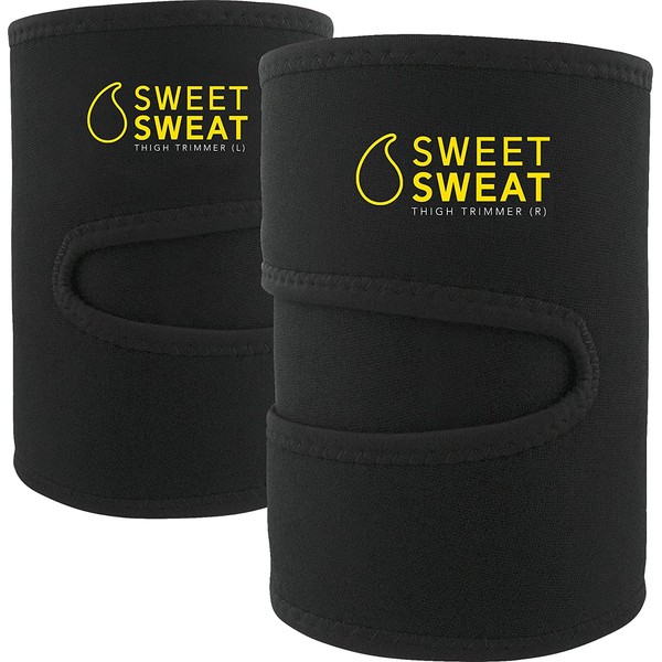 Sweet Sweat Thigh Trimmers for Men & Women ~ Increases Heat & Sweat to the Thighs ~ Includes Mesh Carrying Bag (Yellow Logo, Medium)