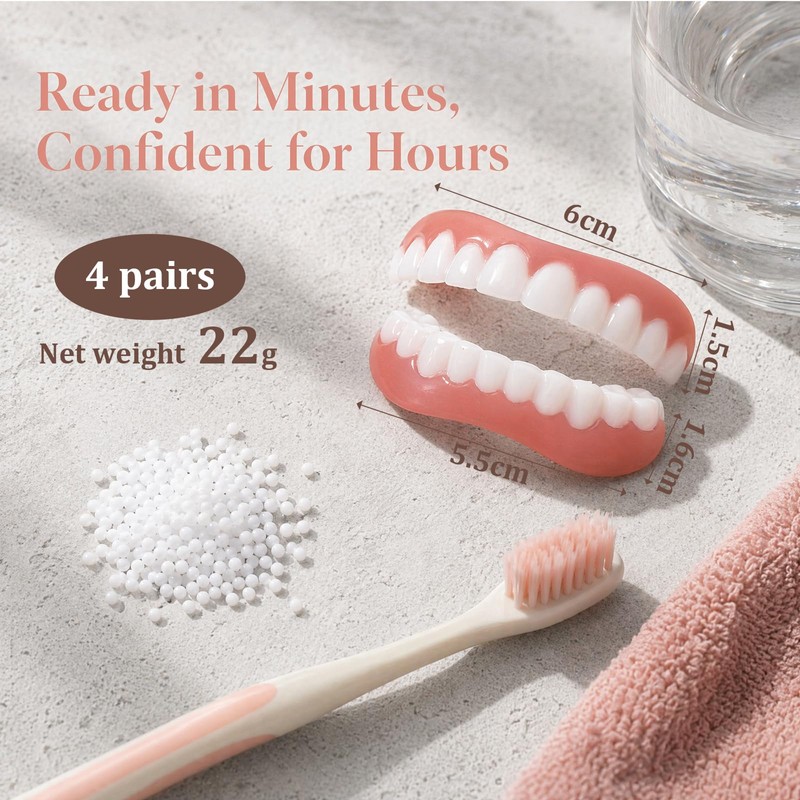 SPOKKI 4 Pairs False Teeth, White Dentures Comfortable Fake Teeth