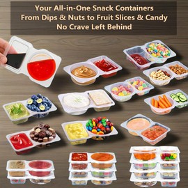 Recipientes reutilizables de doble compartimento con tapas, a prueba de fugas, almacenamiento de alimentos, sin BPA, control de porciones de condimentos, tazas de inmersión para niños almuerzos