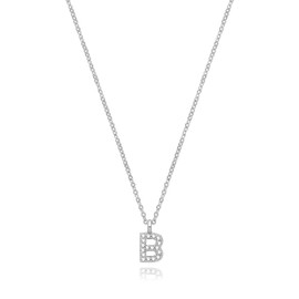 Beautiful Rhodiumed 925 Sterling Silver Ladies Letter/Initial Pendant and Chain with Cubic Zirconia/CZ WJS33381LTB