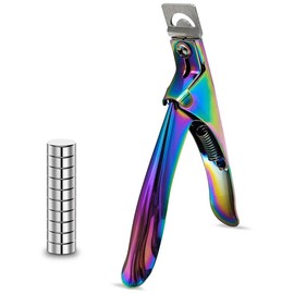 Acrylic Nail Cutter with Magnet Sizer & Length Measurement,Adjustable Stainless Nail Trimmer for Salon Home Nail Art, Professional Nail Clippers for Precise Manicures(Violet Red) - Color: Rainbow