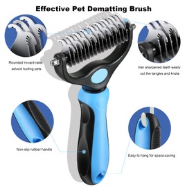 Sebtle Pet Grooming Brush, Double Sided Shedding and Dematting Undercoat Rake Comb, Deshedding Pet Brush for Dogs Cats Removes Knots & Tangles (Azure with a Comb)