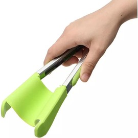 MY DEVELOPMENT Multi-Functional Silicone Spatula Tong | Non-Stick Stainless Steel 2-in-1 Flip Tool | Heat-Resistant BBQ Gadget with Super Grip – Green, 12 Inches