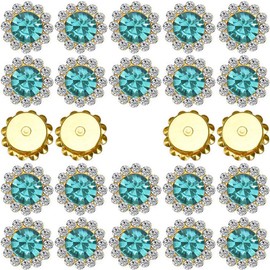 100pcs Gold Claw Crystal Gems Sew on Rhinestones, 12mm Metal Base Glass Rhinestones, Sun Flower Shaped Gemstones for Crafting, Sewing Crafts DIY Accessories Jewelry (Lake Blue)