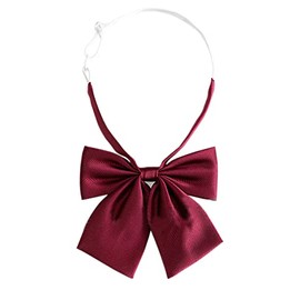 Bowtie Women Japan Lolita JK Uniform Embroidery Adjustable Necktie School Student Sailor Suit Bowknot Pre-tied Bow Tie PTK04 (Burgundy)