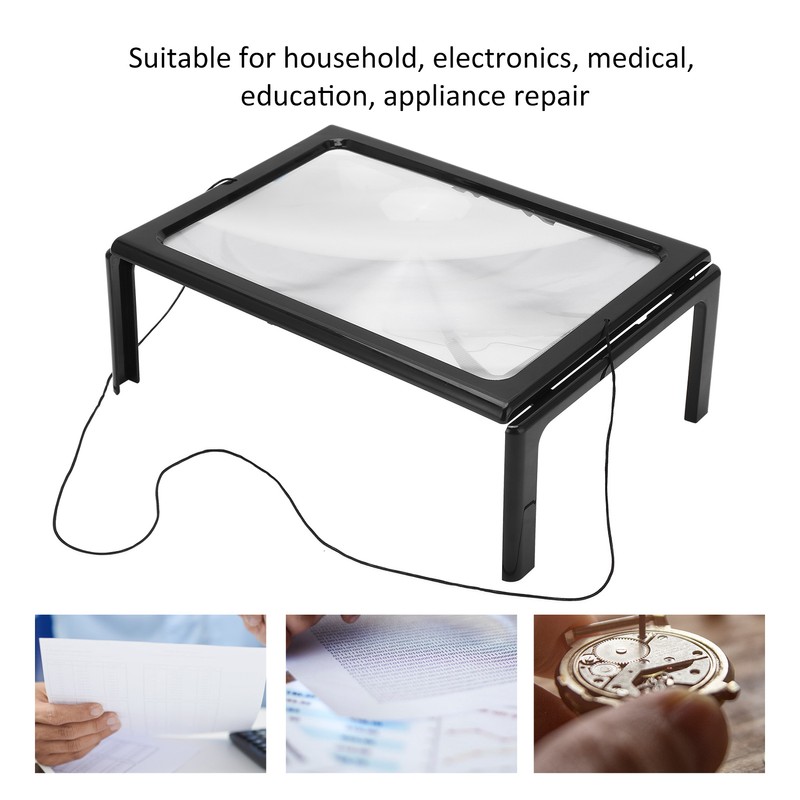 A4 Size Reading Magnifying Glass with LED Light and Stand