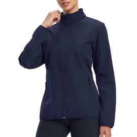 fit space Women's Softshell Jacket, Fleece Lined Warm Lightweight Windbreaker, Insulated Shell for Hiking Outdoors, Navy Large
