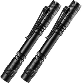ATZNZIK 2 Pcs LED Pen Flashlight Small Pencil Flashlight with Clip Pocket Flashlights Bulk Tactical Torch for Police Camping Outdoor Inspection Security, 5.2 inch