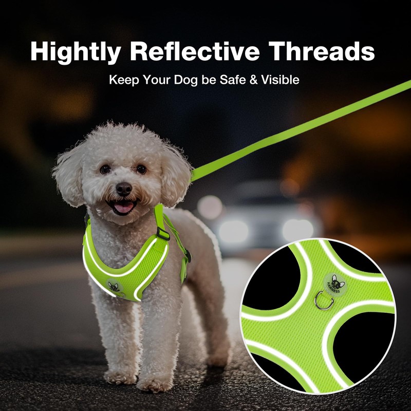 Feycig Dog Harness for Small Dogs, Anti-Pull Adjustable, Reflective Harness,