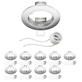 ledscom.de Circ Ceiling Mounting Frame Aluminium Matt Chrome (LED/Halogen/GU10/MR16/PAR16/50 mm) with GU10 Socket Pack of 10