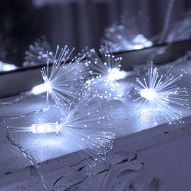 YOLIGHT 33FT 80 LED Fiber Optic Fairy String Lights Starburst Firework Light Battery Powered for Wedding, Christmas Tree, Garden, Patio, Party Decoration (White)