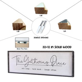 The Gathering Place Wall Decor Sign 32"x12" Large Family Dining Room Vintage Wooden Framed Country Farmhouse Simple And Rustic Hanging For Kitchen Home Wall Art Decoration (Black)