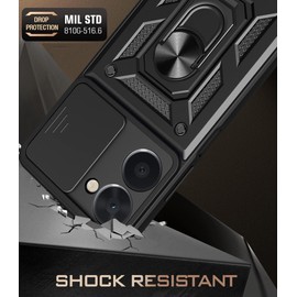 ESTH® Case for Realme 10 4G with Slide Camera Cover, Military Grade Shockproof Protective Cover with Rotatable Metal Ring Kickstand [Support Magnetic Car Mount], Blue