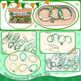 Cooluckday 36Pcs St. Patrick's Day Bracelets Bulk St Patricks Day Accessories for Women Irish Gifts St. Patrick's Day Jewelry Lucky Shamrock Bracelets Stretch Green Bracelets for Irish Festival Party Favor Gifts