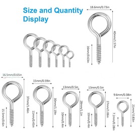 AOEVUIR Pack of 80 Screw Eyelets Small Screws Eyelets Eye Bolts Metal Ring Hooks for Screwing M4 x 40 mm M4 x 37 mm M3 x 30 mm M3 x 28 mm M3 x 27 mm M2.5 x 21 mm
