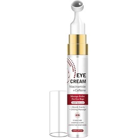 Niacinamide Caffeine Anti-Aging Under Eye Cream For Puffiness and Bags Reduces Fine Lines Dark Circles Firming Anti-wrinkle, elastin booster, Eye Bags & Puffiness with 360° Roller Massage Ball