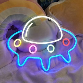 Chi-buy LED Neon Sign UFO Neon Light For Wall Decor Cute Spaceship Alien Shaped Neon Lights neon sculpture Mushroom Neon Light Neon Lamp 32cm x 23cm x 12c Neon Sign (UFO Neon Sign)