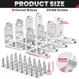 FANDAMEI 8 PCS Heavy Duty Corner Brace, 40x40mm Stainless Steel Joint Right Angle Brackets with Screws, 90 Degree Wall Brackets Hanger for Shelves, Tables, Dressers, Chairs, Silver